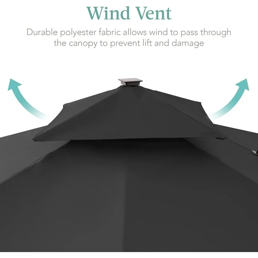 Patio Umbrella with Solar LED Lights, 10x10ft 2-Tier Square Cantilever, Fillable Base, 360 Rotation, Outdoor Sun Umbrella
