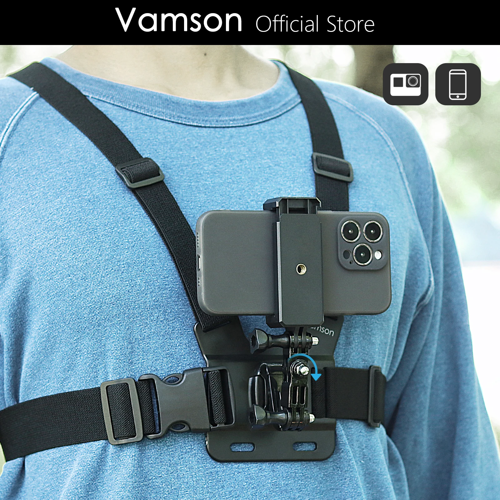 Vamson Per Iphone 13 14 Samsung Huawei Chest Strap Belt Body Harness Phone Clip Mount Per Insta360 Per Gopro Hero 11 10 9 8 7