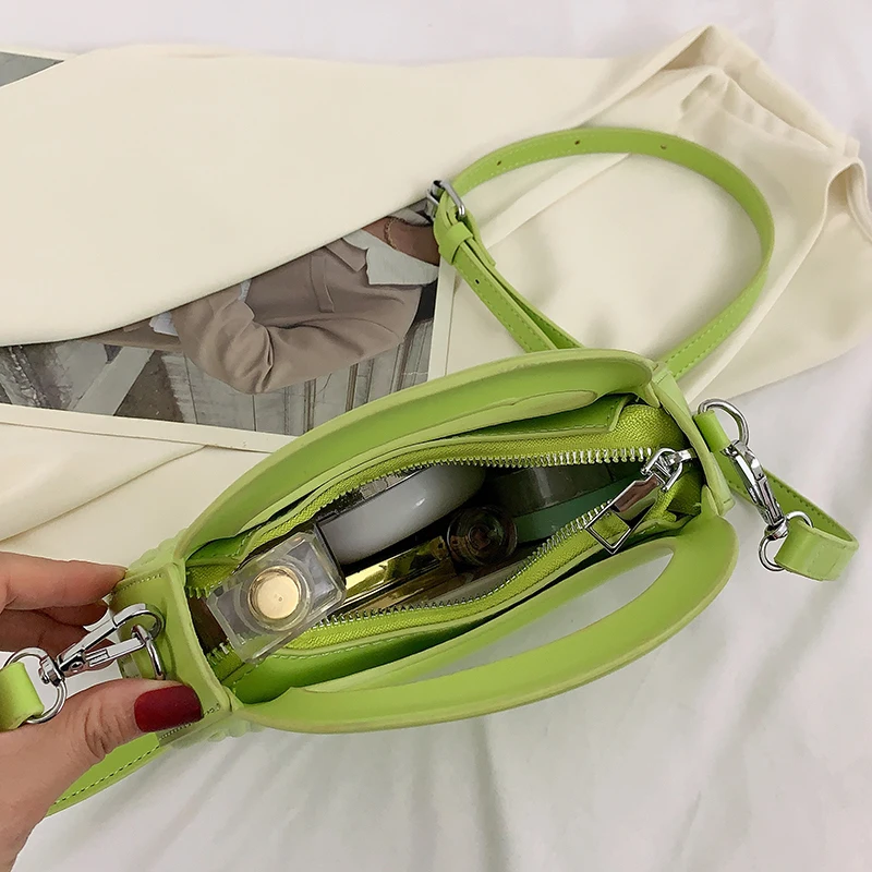 Half Moon Small Shoulder Bag For Women 2023 Spring New Green Purple Handbags Pleated Design Pu Leather Crossbody Round Hand Bag