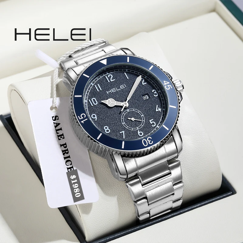 HELEI Original Classic Brand Men's Quartz Watch Waterproof Stainless Steel Fashion Trend Quartz Wristwatch Date Week Men's Gifts