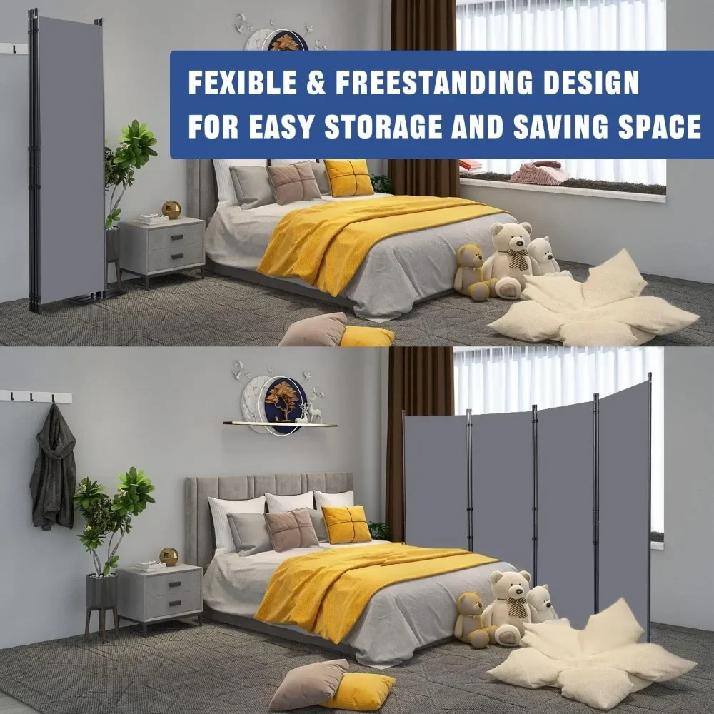 6FT Portable Room Dividers and Folding Privacy Screens, 88'' W Fabric Divider for Room Separation