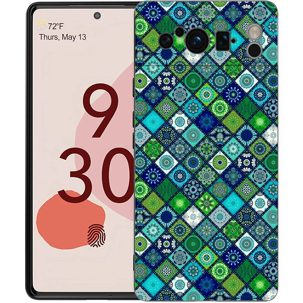 Luxury TPU Phone Case with Mandala Flower Totem Design - Black Soft Back Cover