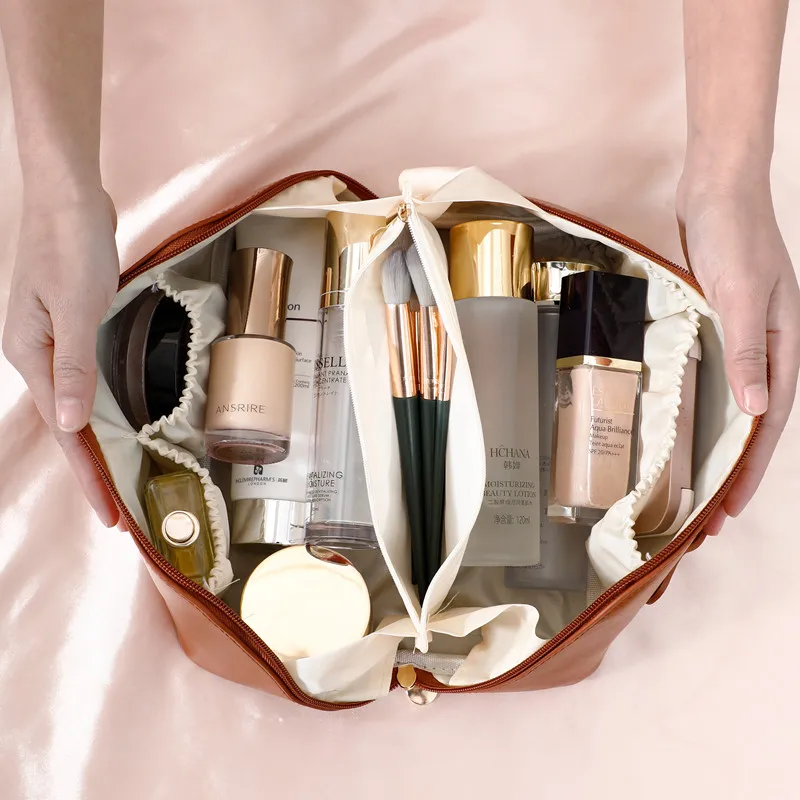 Borsa cosmetica da viaggio di grande capacità borsa da trucco portatile in PU borsa da bagno impermeabile da donna Kit da toilette multifunzionale