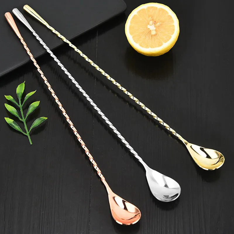 30/40cm Mixing Cocktail Spoon 30/40cm Bar Teadrop Spoon Stir Spiral Pattern Stainless Steel Bartender Tools Bar Tool