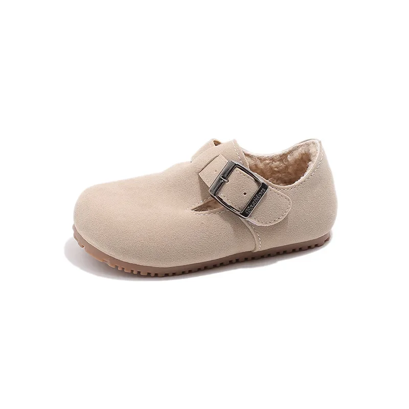 2024 Children Plush Leather Shoes for Girls Boys Winter New Fashion Korean Style Soft Bottom Keep Warm Anti-slippery Daily Flats