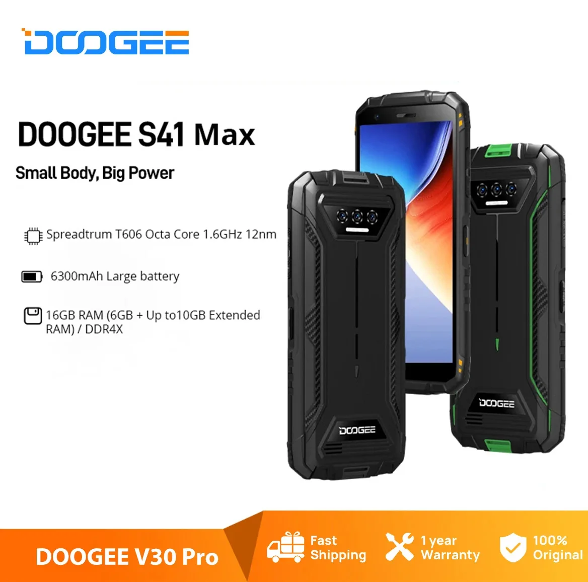 Doogee S41 Max Rugged Phone 5.5 "Ips Hd 16Gb Ram + 256G Rom Quad Core 13Mp Ai Triple Camera Android 13 6300Mah Phone