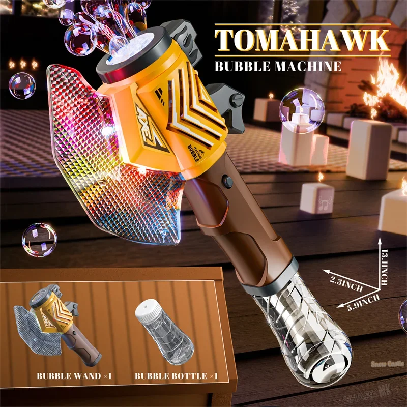 Handheld Bubble Machine Fully Automatic Axe Lighting Soap Bubble Maker Bubble Stick Blower Outdoor Party Boys Birthday Toy Gift