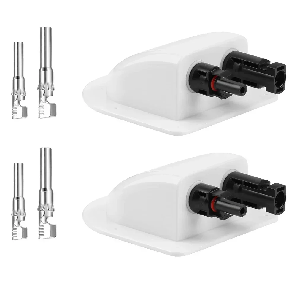 Solar Cable Connector Solar Connectors Outdoor Cable Connector Solar Panel Double Hole Wire Cable Entry Gland Sealing Box Curved Cable Connector Waterproof For RV Caravan Motorhome Boat
