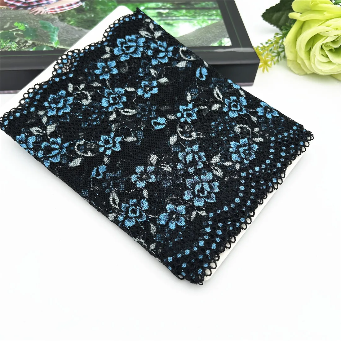 3y/lot Width 16cm Yellow Blue Black Elastic Stretch Lace Trim 2
