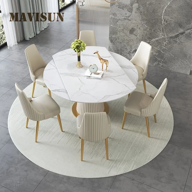 Modern Simple Light Luxury High-End Rock Slab Round Dining Table