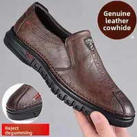 Soft Bottom Slip-On Casual Leather Shoes for Men Mid-Aged And Elderly Fathers Business Formal Footwear Rubber Sole Microfiber Up