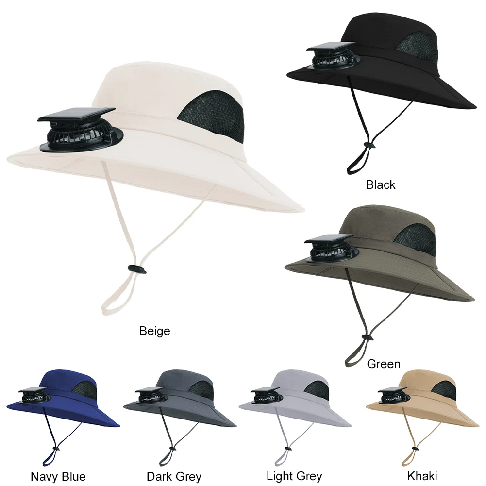 Wide Brim Solar Fan Hat Outdoor Sun Hat UV Protection with Removable & USB Charging Fan for Beach Garden Outdoor Sports