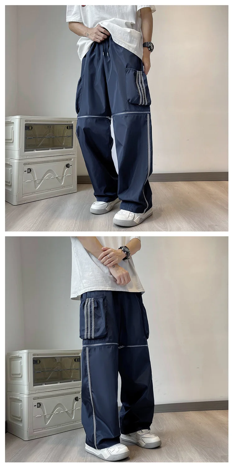 Description Picture 5 of itemAmerican Zipper Detachable Overalls Summer Men's High Street Functional Ruffian Handsome Loose Wide-leg Mopping Pants Trousers