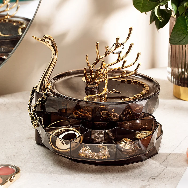 Swan 3-Layer Rotating Jewelry Box Transparent Dustproof Earrings Bracelet Necklace Desktop Display Storage Box 15 Swan 3-Layer Rotating Jewelry Box Transparent Dustproof Earrings Bracelet Necklace Desktop Display Storage Box