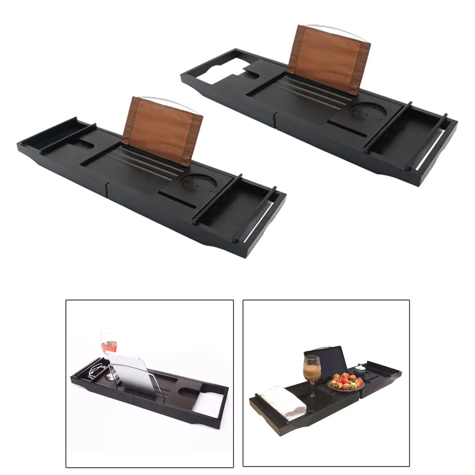 Bamboo Bathtub Caddy Tray Adjustable Bathroom Caddy SPA Organizer Tray Holds