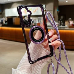Magnetic Crossbody Cord Strap Wireless Case with Lanyard Attachment - Galaxy A14 5G (Purple)