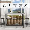 Kitchen Island with Seating & Storage Shelf, Faux Marble Island Table for Kitchen, Modern Bar Table and Chairs Set for 2,Dining 6