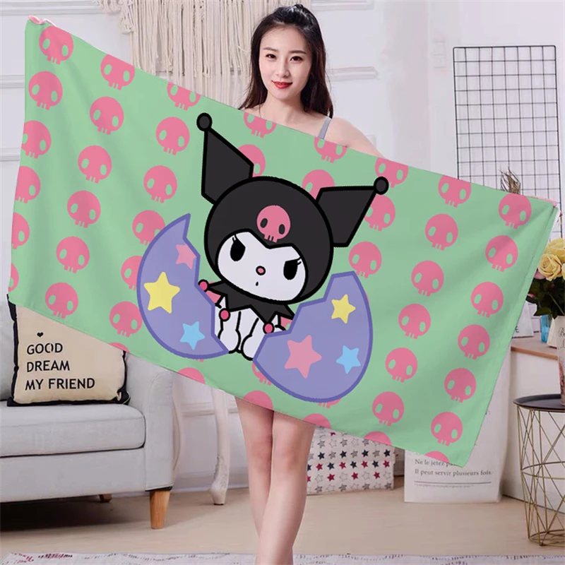 Sanrio New Cartoon Kuromi Hello Kitty My Melody Cute Beach Towel Microfiber Bath Towel Anime Character Absorbs Water and Quickly images - 6