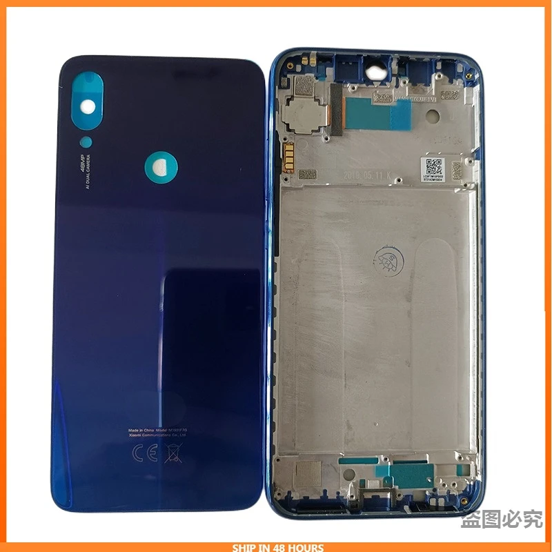 

For Xiaomi Redmi Note 7 Middle Frame Housing Bezel Front Frame + Battery Back Cover With Power Volume Button Parts