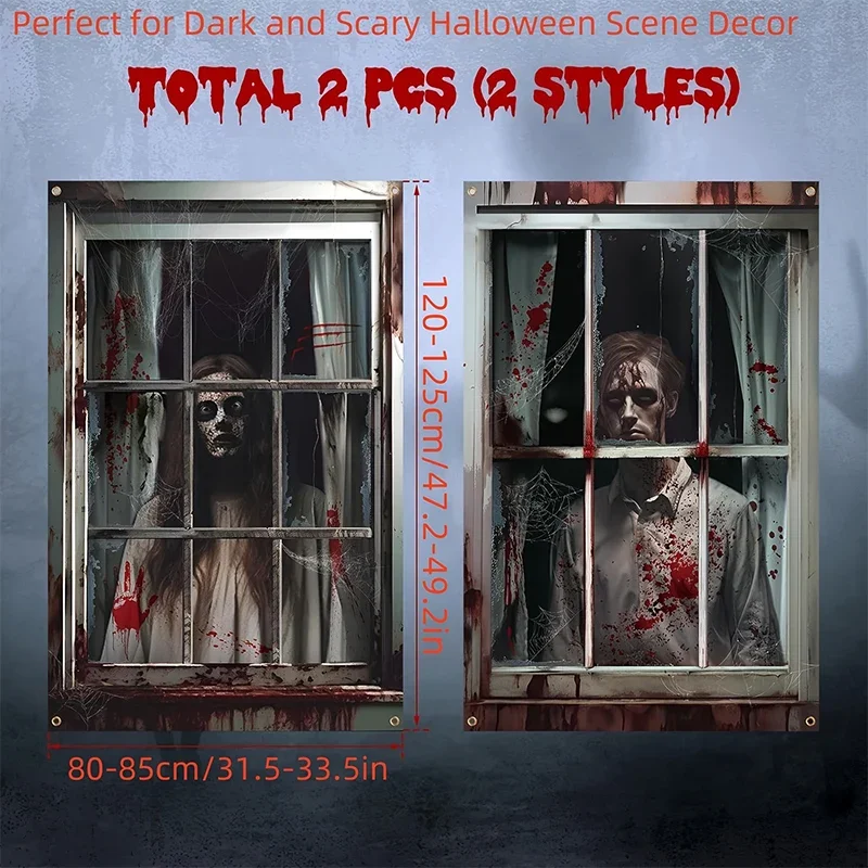 Window Decoration Haunted House Curtain Banner Background Cloth Ghost Skeleton Party Window Cover