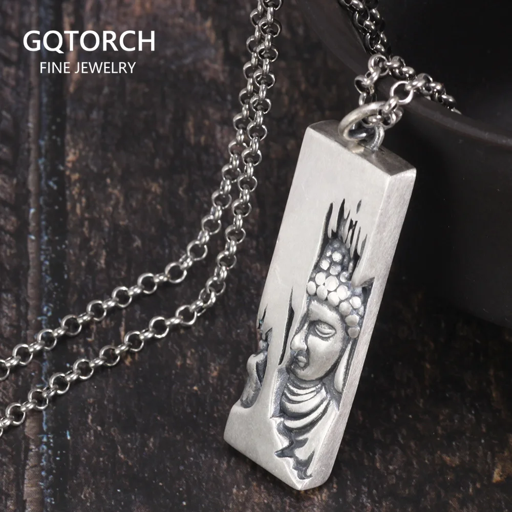 

Buddism Real Pure 990 Sterling Silver Retro Women Buddha Head Pendant Floating Lockets Prayer Amulet Handmade