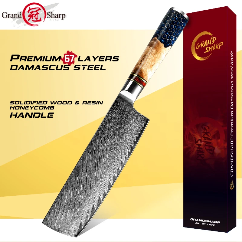 Damascus Japanese Kitchen Cleaver Nakiri Japanese Knife Damascus 7