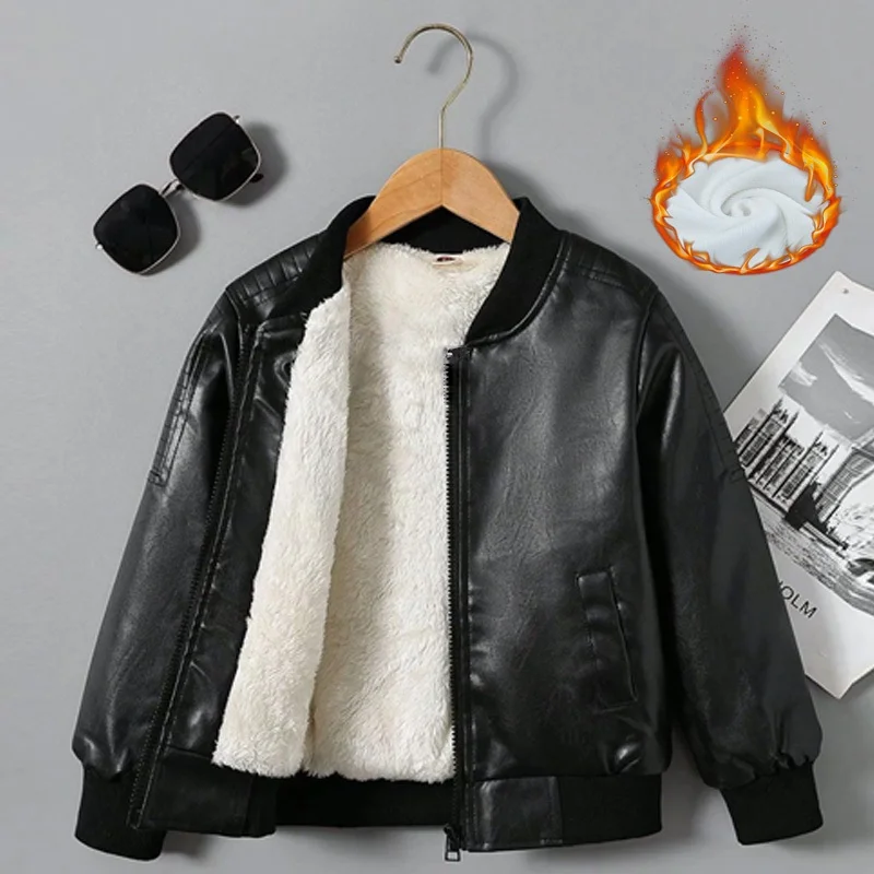 Kids Velvet PU Leather Jacket 1