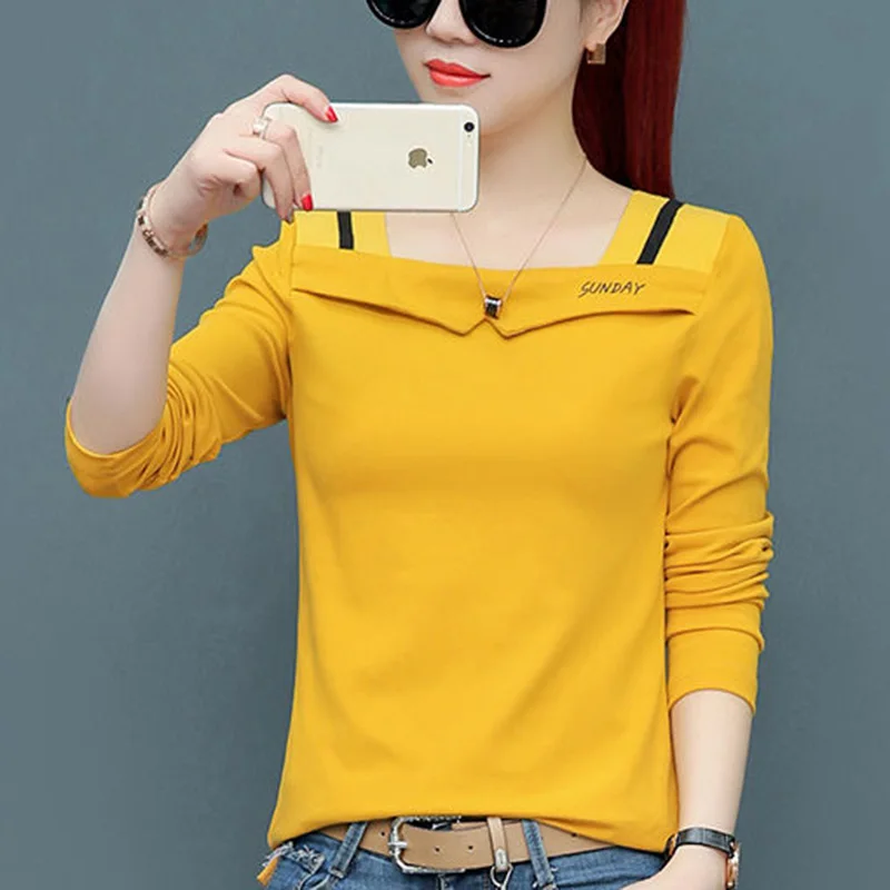 

Fashion Loose Spliced Letter Casual Embroidery T-Shirt Female Clothing 2023 Autumn New All-match Pullovers Commute Tee Shirt