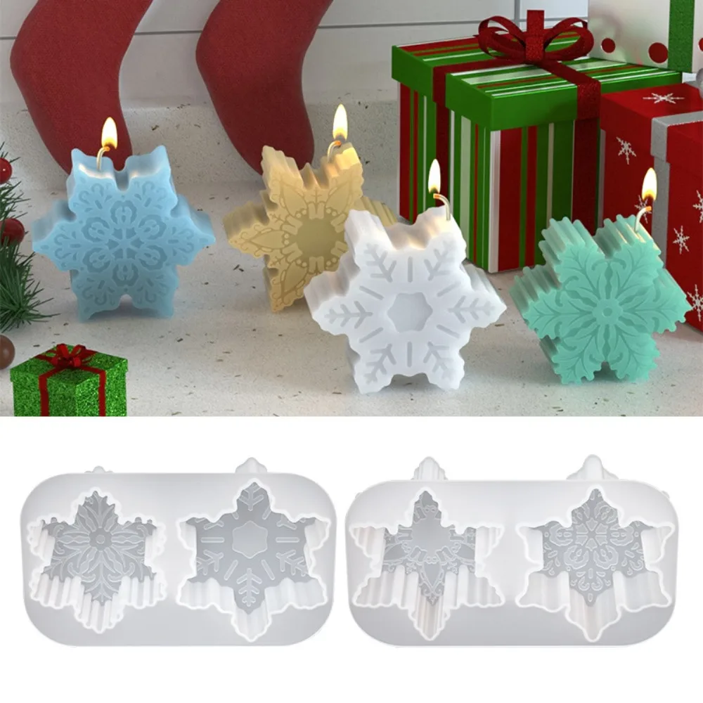 Description Picture 2 of item2 Holes Beautiful Snowflake Candle Making Set Relief Flower Handmade Soap Silicone Moulds Christmas Gypsum Molds Chocolate Gifts