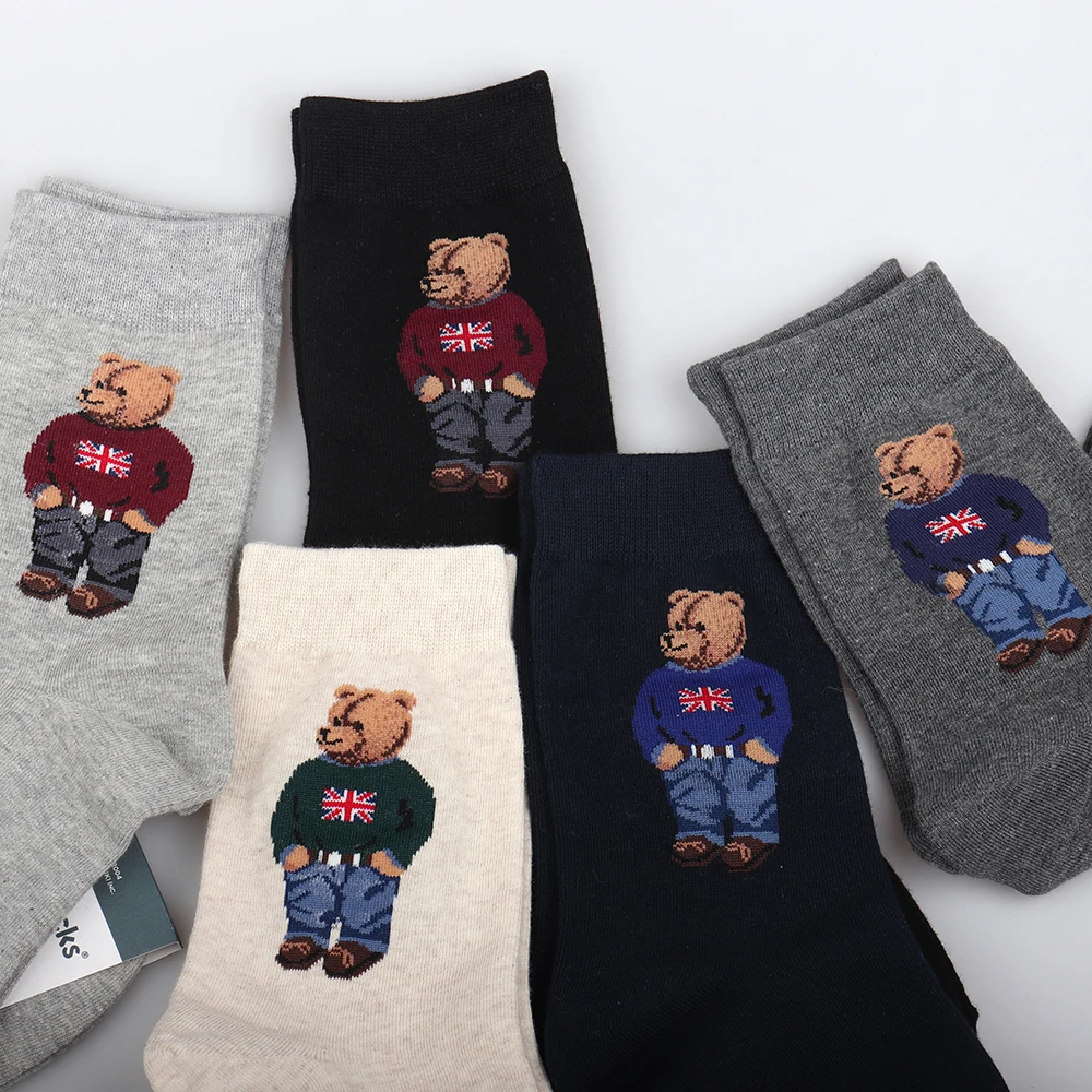 1 Pair Cartoon Gentleman Bear Men's Socks Comfortable Harajuku Skateboard Breathable