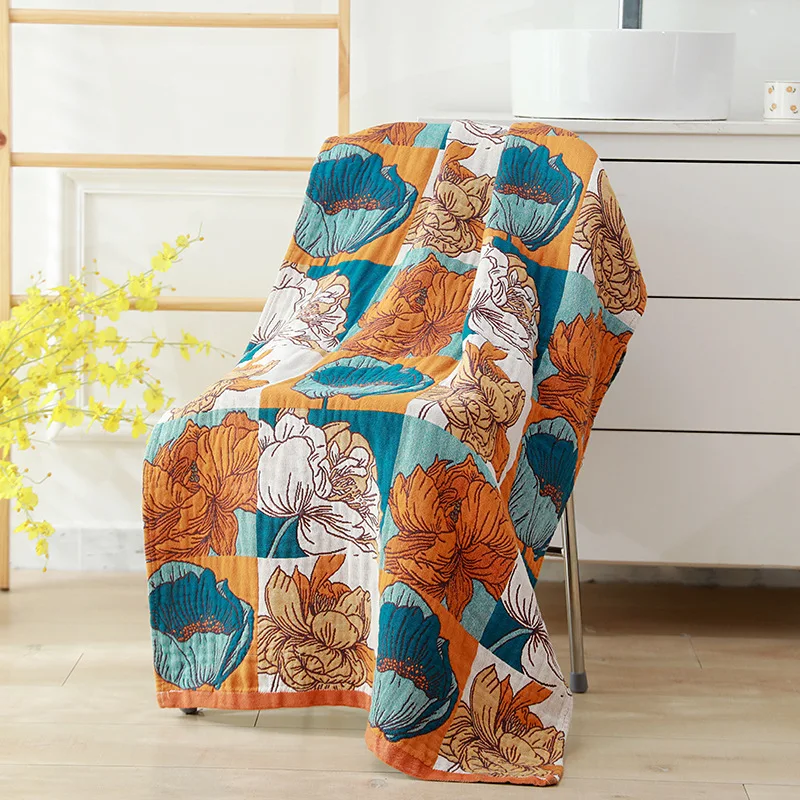Women Children Long Bath Towel 80*160 Cartoon Floral Five-layer Cotton Gauze Bathroom Reusable Quick-Dry bath towel