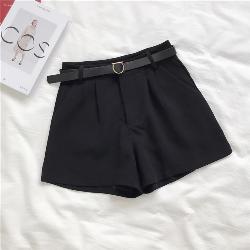 online clothes shopping Student Black Suit Short Pants Casual Female Summer 2021 New High Waist Loose Slim Wide Leg Pants Women‘s Shorts with Belt nike shorts women Shorts