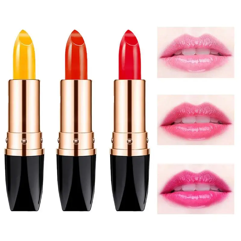 

3pcs Temperature Change Moisturizer Lipstick Color Changing Lipstick Long-Lasting Waterproof Warm Lipstick Set Lip Balm Red