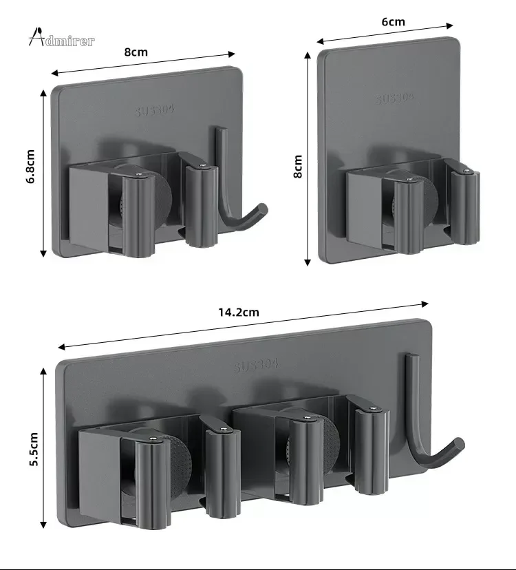 벽 마운트 걸레 주최자 클립 자체 접착 욕실 걸레 빗자루 걸이 홀더 랙 후크 304 스테인레스 스틸 걸레 클립 클램프
