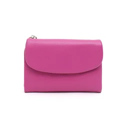 Women's Classic Real Leather Trifold Wallet - Minimalist Design with Coin Purse and Multi - Card Slots (HOTPINK)