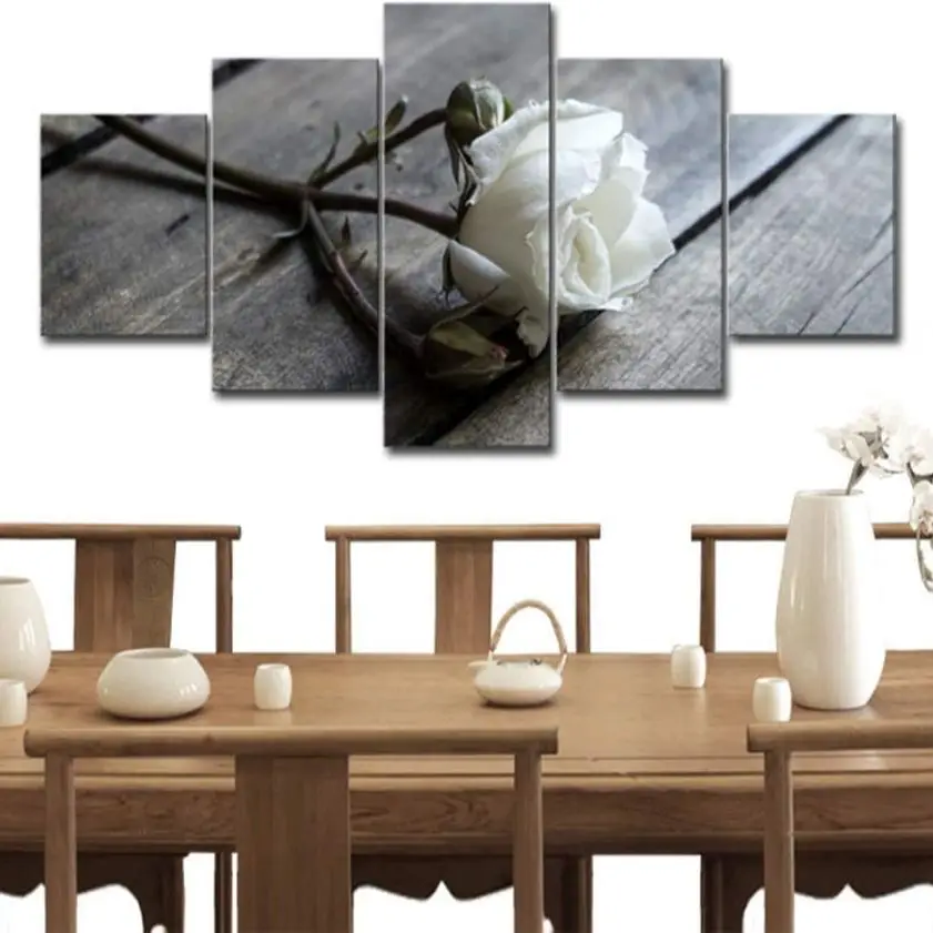 

5 Pcs Black and White Grey Rose Flowers Floral Wall Mural Canvas Print Posters for Living Room Home Decor Paintings Decorations