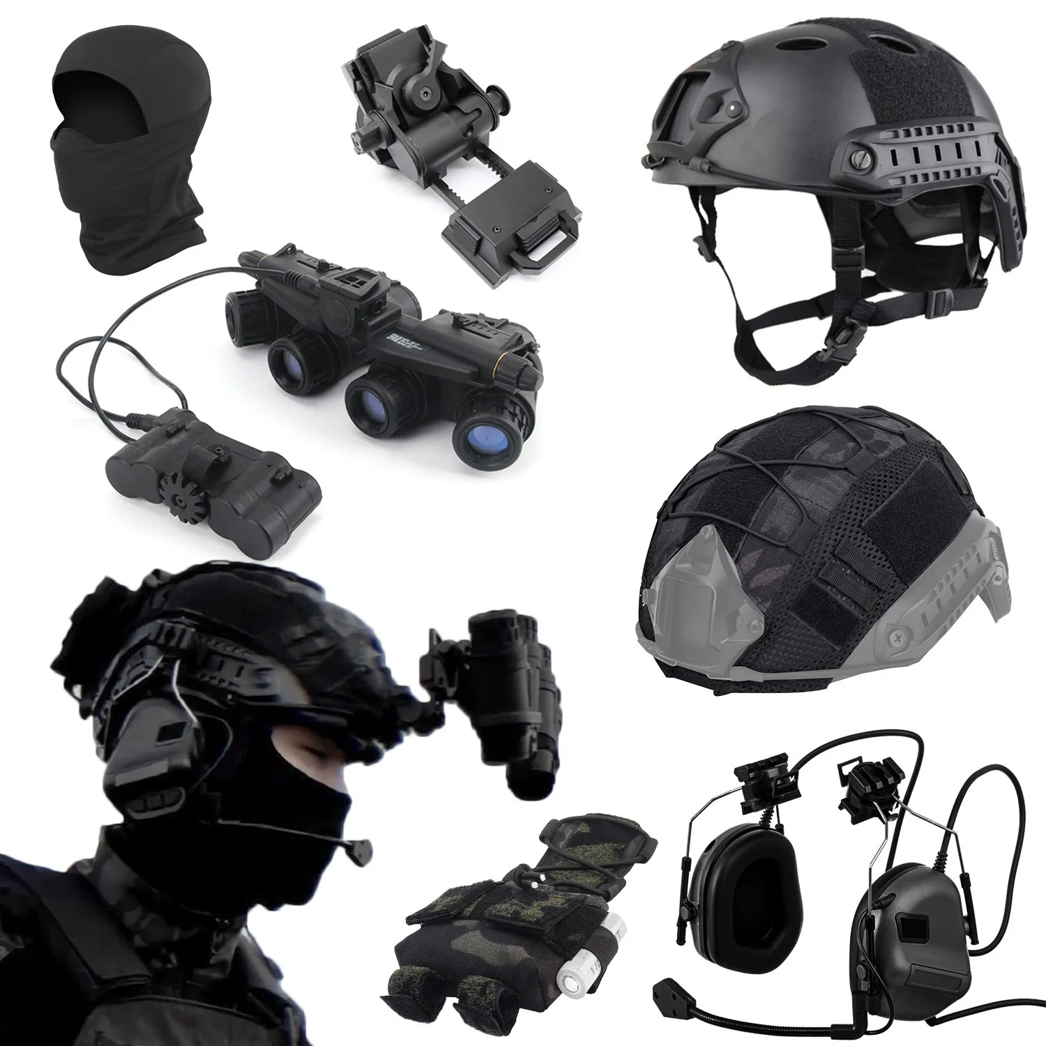 

Airsoft Tactical FAST Helmet Set - 31db Noise Reduction Headset And L4G24 Mount - for War Games And Live CS And Cosplay