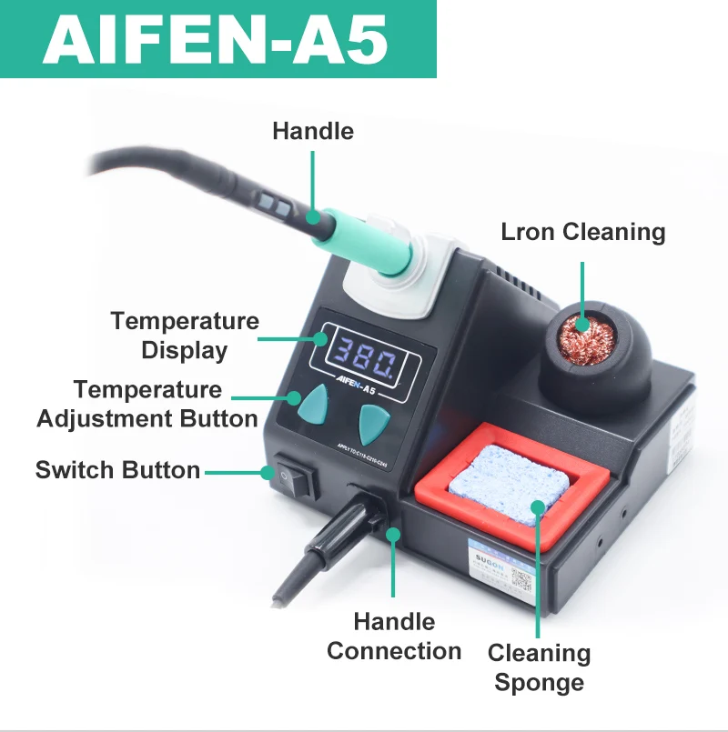 AIFEN A5 Soldering station Compatible Soldering iron Tips C210 245 C115 Handle Soldering and rework station Electronic tooL 6