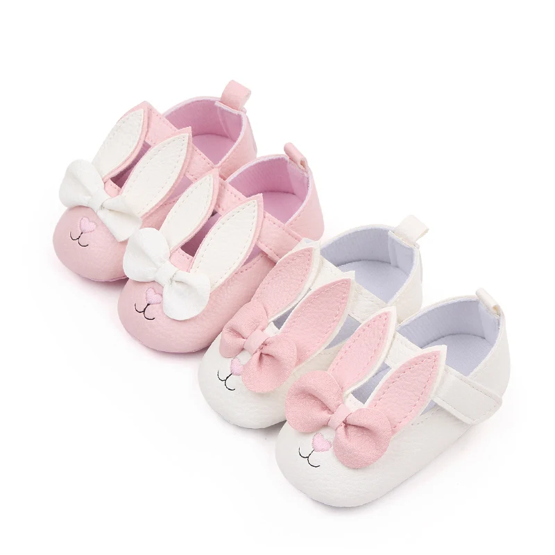 Baby Shoes Cute Bunny Ear Cartoon Design Baby Girl Mary Jane Walking Shoes for 0-18M Toddler Soft PU High Quality Cotton Sole