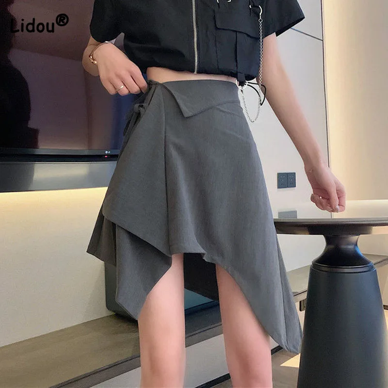 Temperament Fashion Irregular A-Line Skirt for Female Summer Casual Loose Solid Color Spliced Skirt Summer Women's Clothing