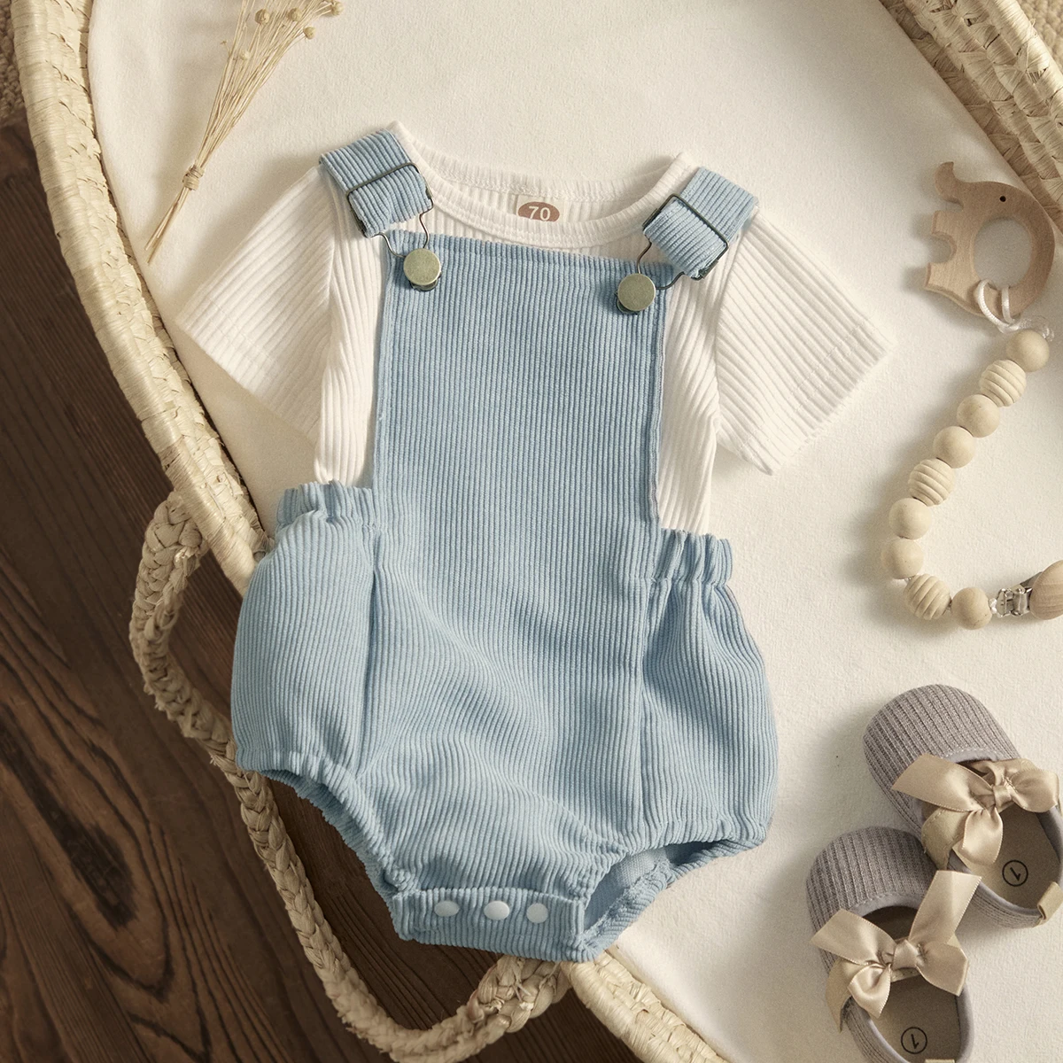 Kids Clothes Set Two Piece Set Baby Girl Clothing Set Shorts Suit 0-24M Newborn Infant Baby Boy Girl Knit Romper Button Corduroy Overall Shorts Outfit Summer
