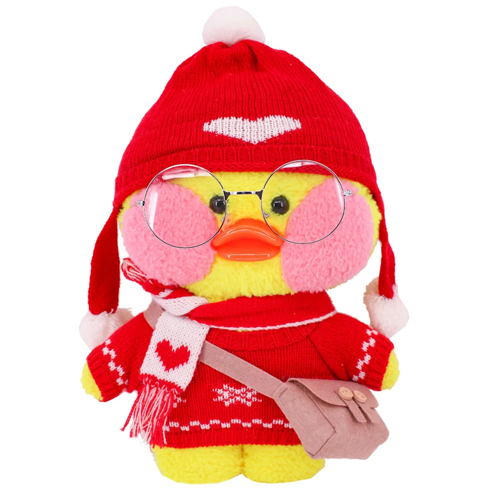 30Cm Lalafanfan Yellow Duck Plush Animal Clothes Christmas Series Kawaii Cute Sweater Hat Scarf Hairband Doll Accessories Toys