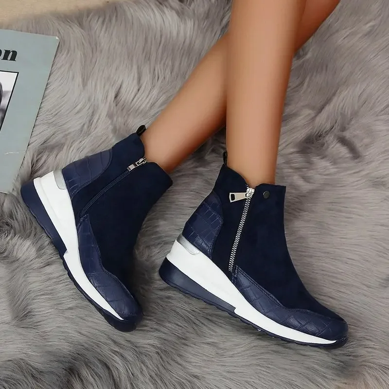 

Women Boot 2023 Autumn Winter High Top Vulcanize Shoes Women Platfrom Wedges Shoes Zipper Chunky Sneakers Female Shoes Plus Size