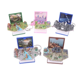 3D Mini Fold Book Keychain Children Kids Toys Anxiety Stress Relief Castle Toys Birthday Jewelry Gift Car Key Rings Key Chains
