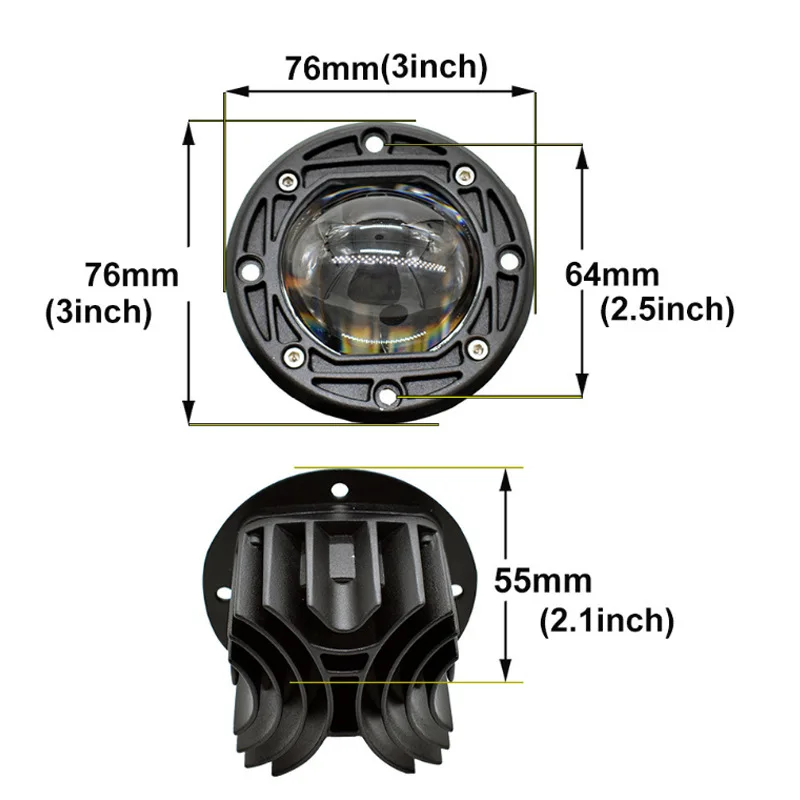 

10-80V 30W Car LED Dual-Color Anti-Fog Projector Lens with Yellow and White Light