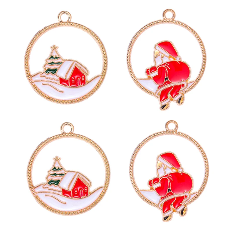

10pcs 25*31mm Enamel Santa Claus Pendant Necklace For Women's Charms For Jewelry Making Wedding Bracelet DIY Accessories Crafts