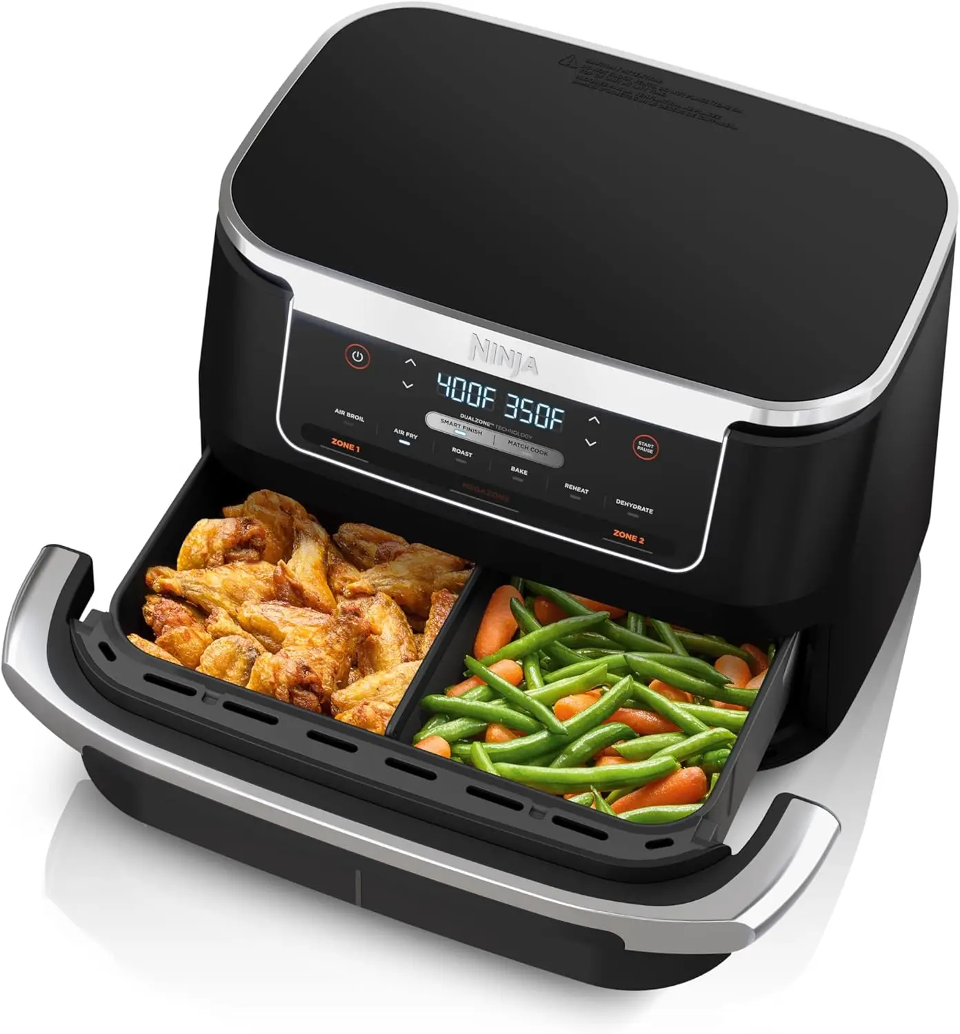 

Воздушная фритюрница Ninja DZ071 Foodi 6 в 1 DualZone FlexBasket с 7-QT MegaZone и разделителем корзины, большие белки и полные блюда