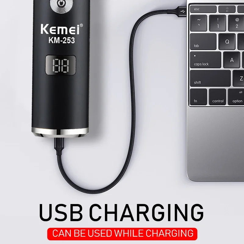 Kemei KM-253 남성용 전문 헤어 커팅 머신, 무선 헤어 트리머 머신, USB 충전 헤어 클리퍼