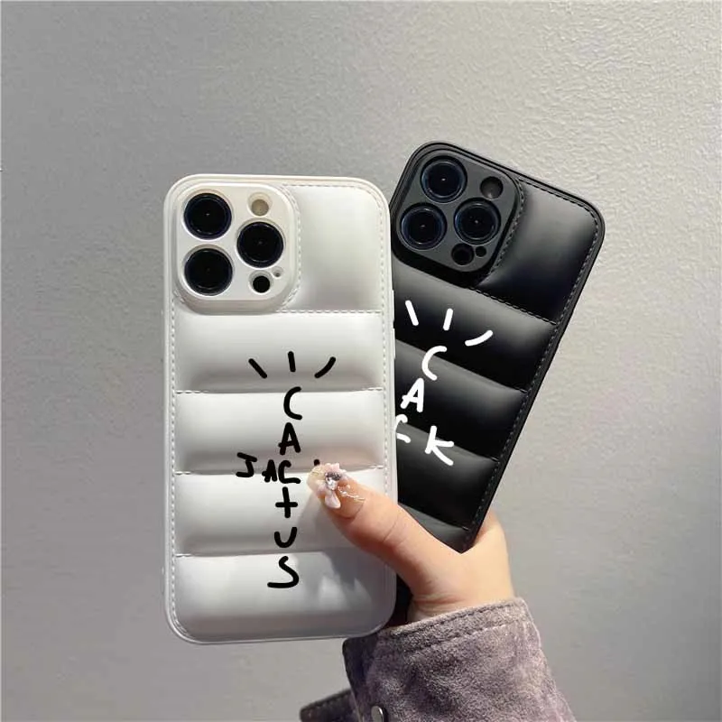 Luxury Puffer Cactusjack Hip Hop Soft Phone Case with High-Collar Down Jacket Design
