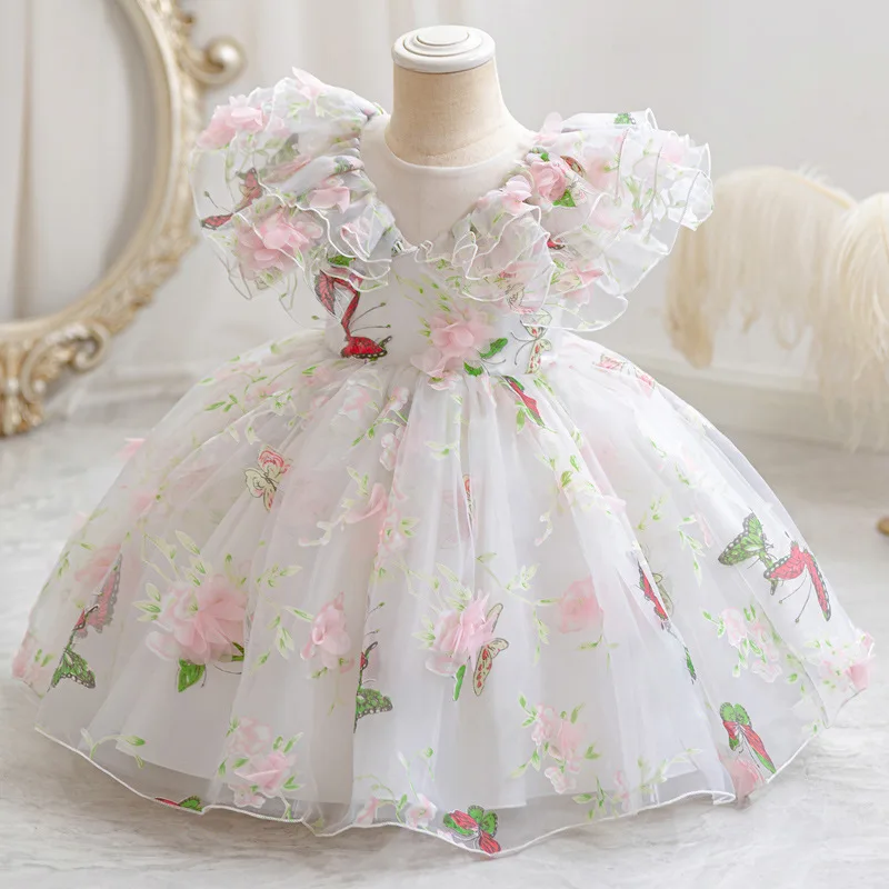 

Children's Princess Evening Gown Fashionable Printed Ruffle Design Wedding Birthday Baptism Easter Eid Party Girls Dresses